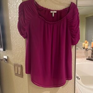 Pink Ruched Blouse with Puffed Sleeves